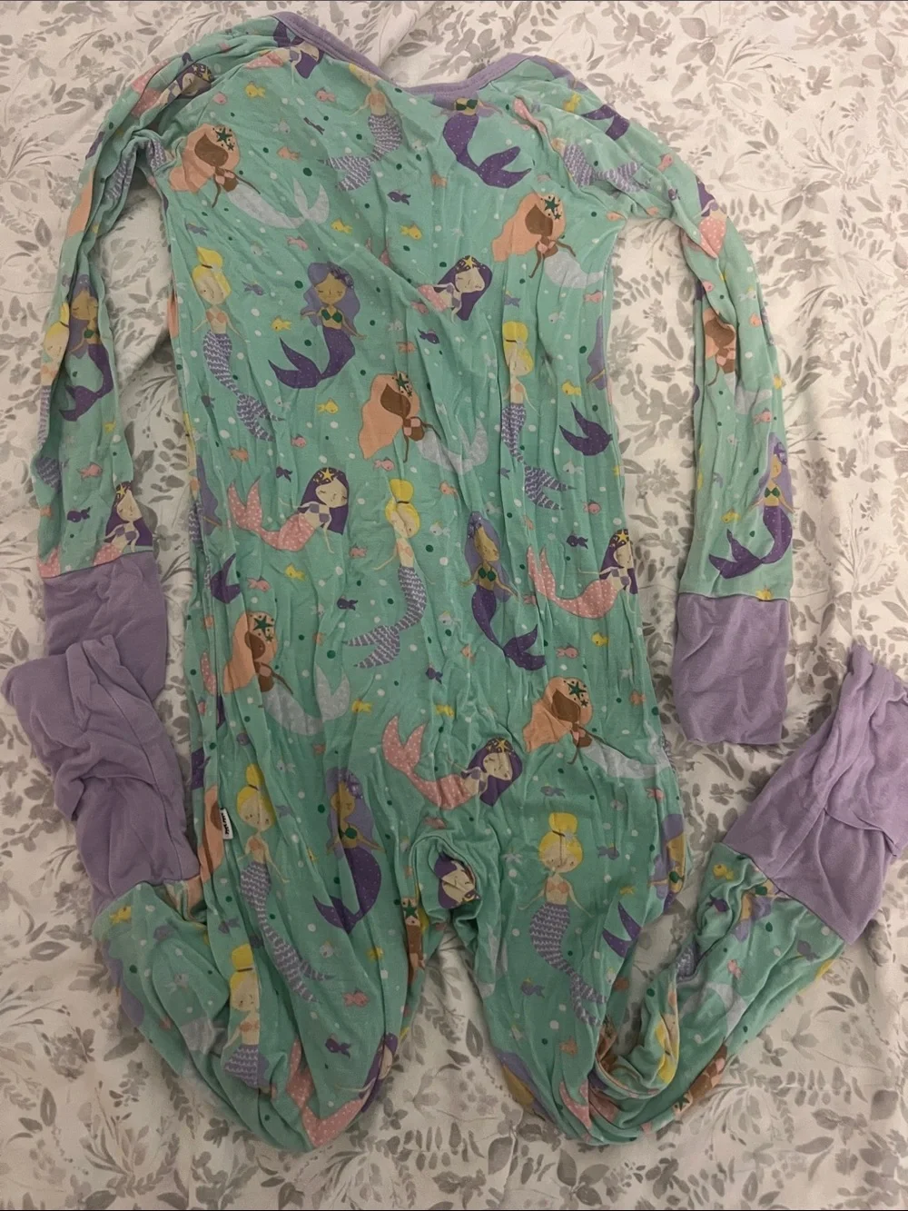 Little Sleepies Mint Green Mermaid Zip One-Piece Pajamas with Lavender Trim